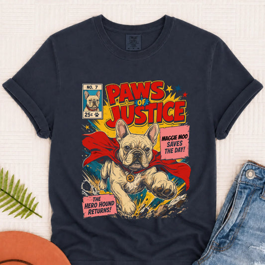 Custom Frenchie Comic Book Hero Unisex TShirt Monster Dark 1717 Navy
