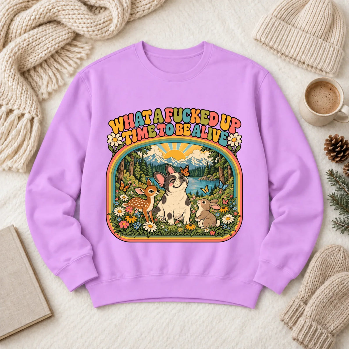 Custom Frenchie Crazy Time Funny Unisex Sweatshirt Neon Violet