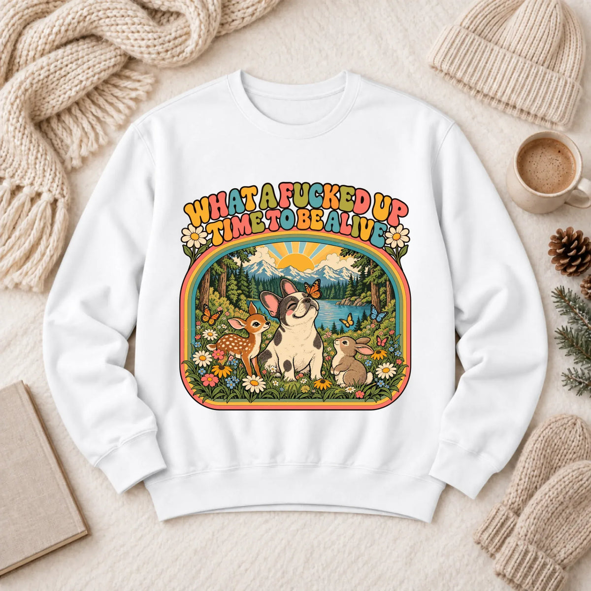 Custom Frenchie Crazy Time Funny Unisex Sweatshirt White