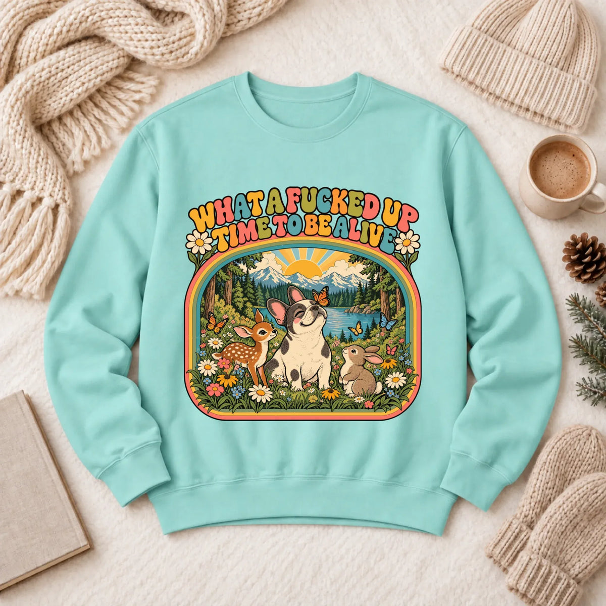 Custom Frenchie Crazy Time Funny Unisex Sweatshirt Chalky Mint