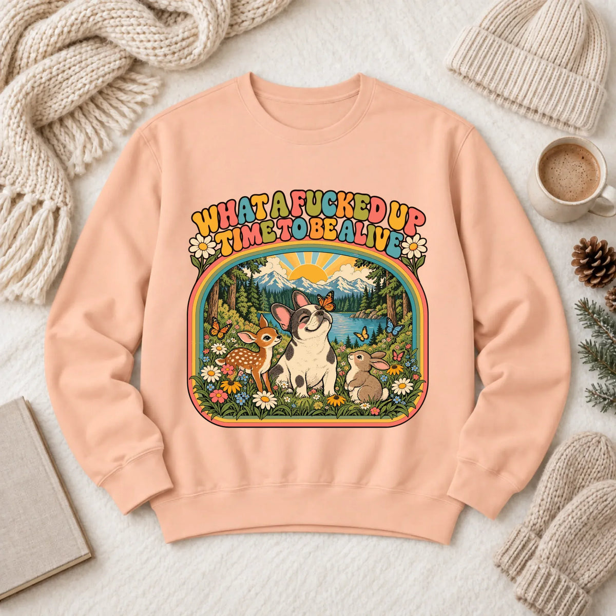 Custom Frenchie Crazy Time Funny Unisex Sweatshirt Peachy