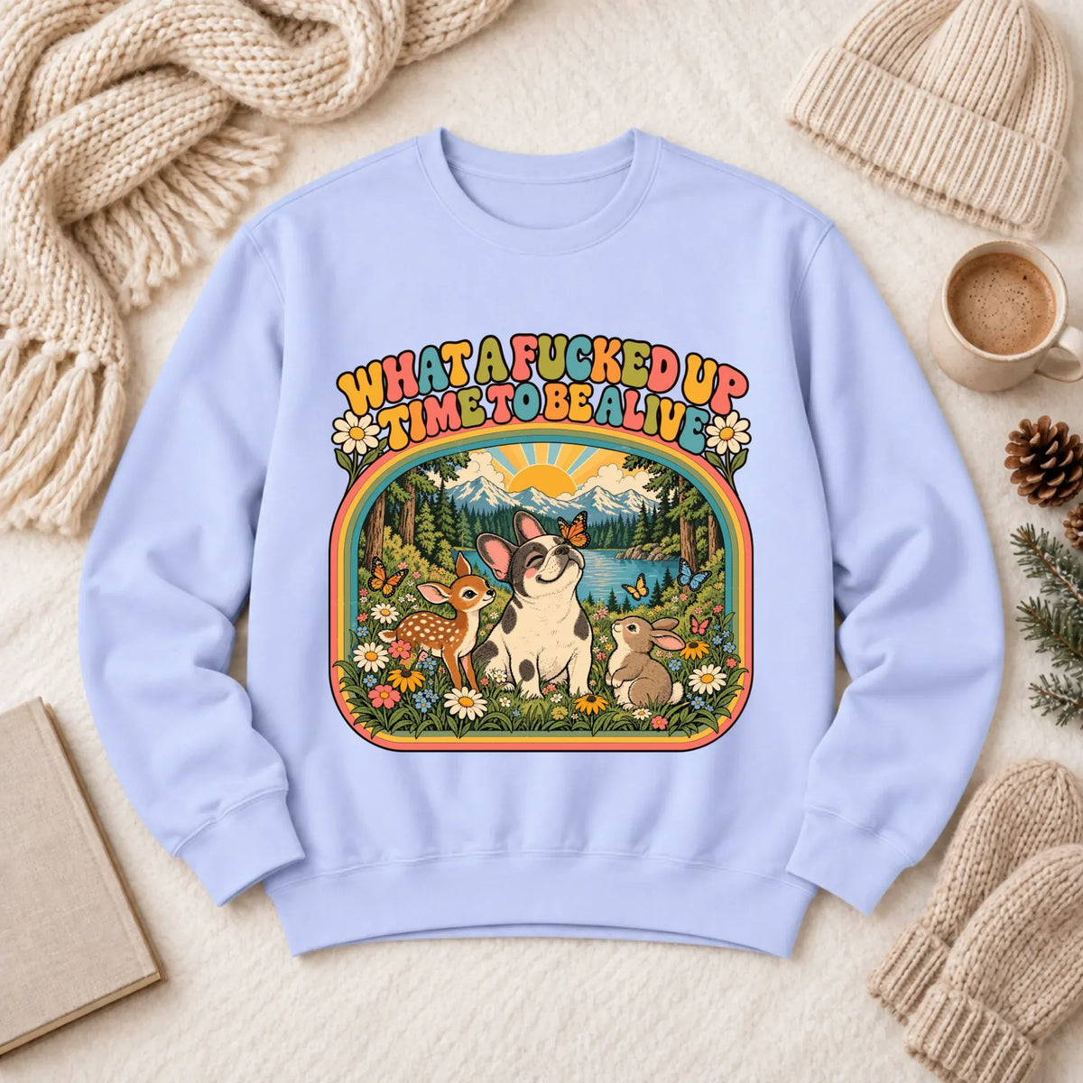 Custom Frenchie Crazy Time Funny Unisex Sweatshirt Hydrangea