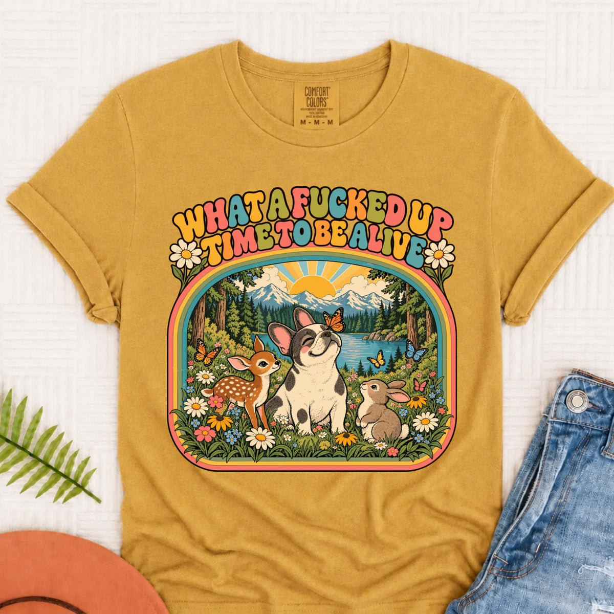 Custom Frenchie Crazy Time Funny Unisex Tshirt Mustard