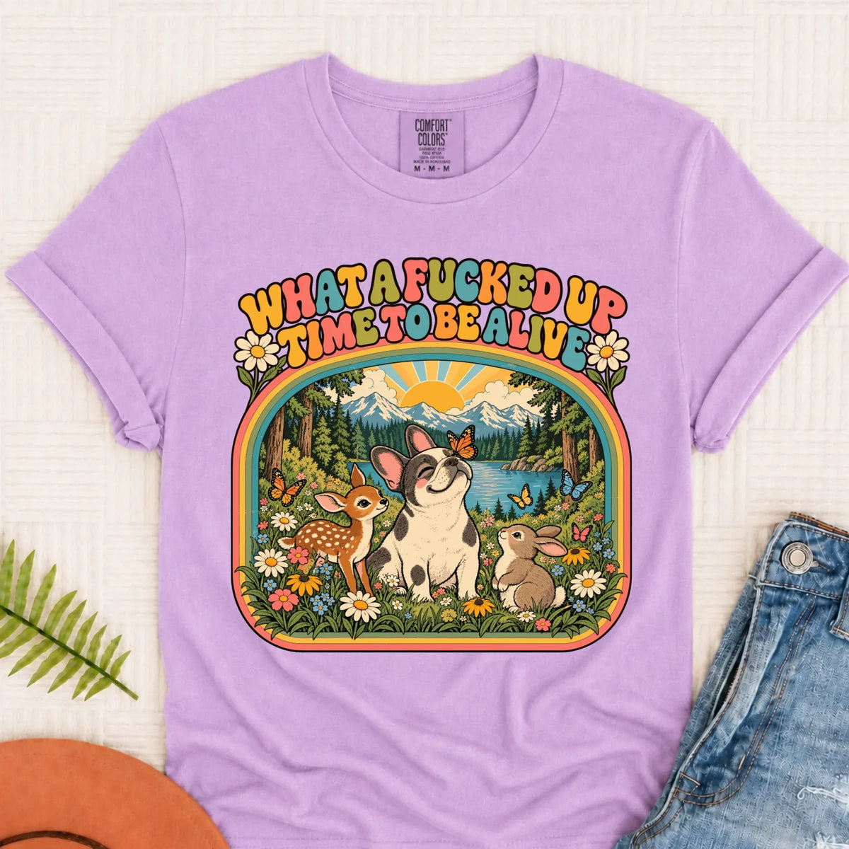 Custom Frenchie Crazy Time Funny Unisex Tshirt Orchid