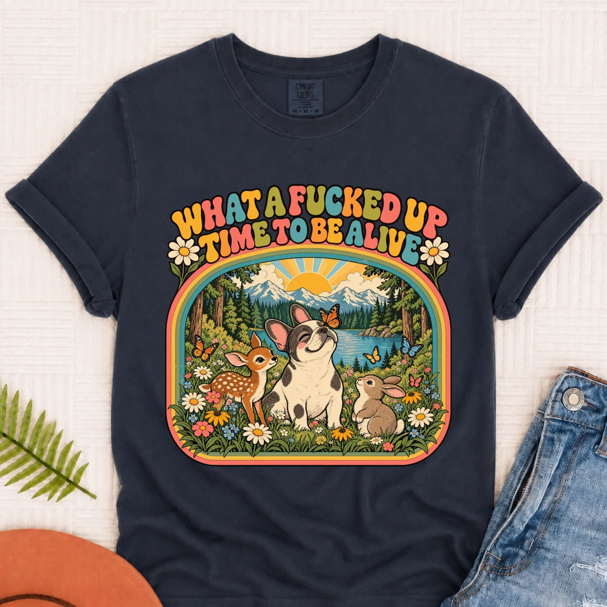 Custom Frenchie Crazy Time Funny Unisex Tshirt Navy
