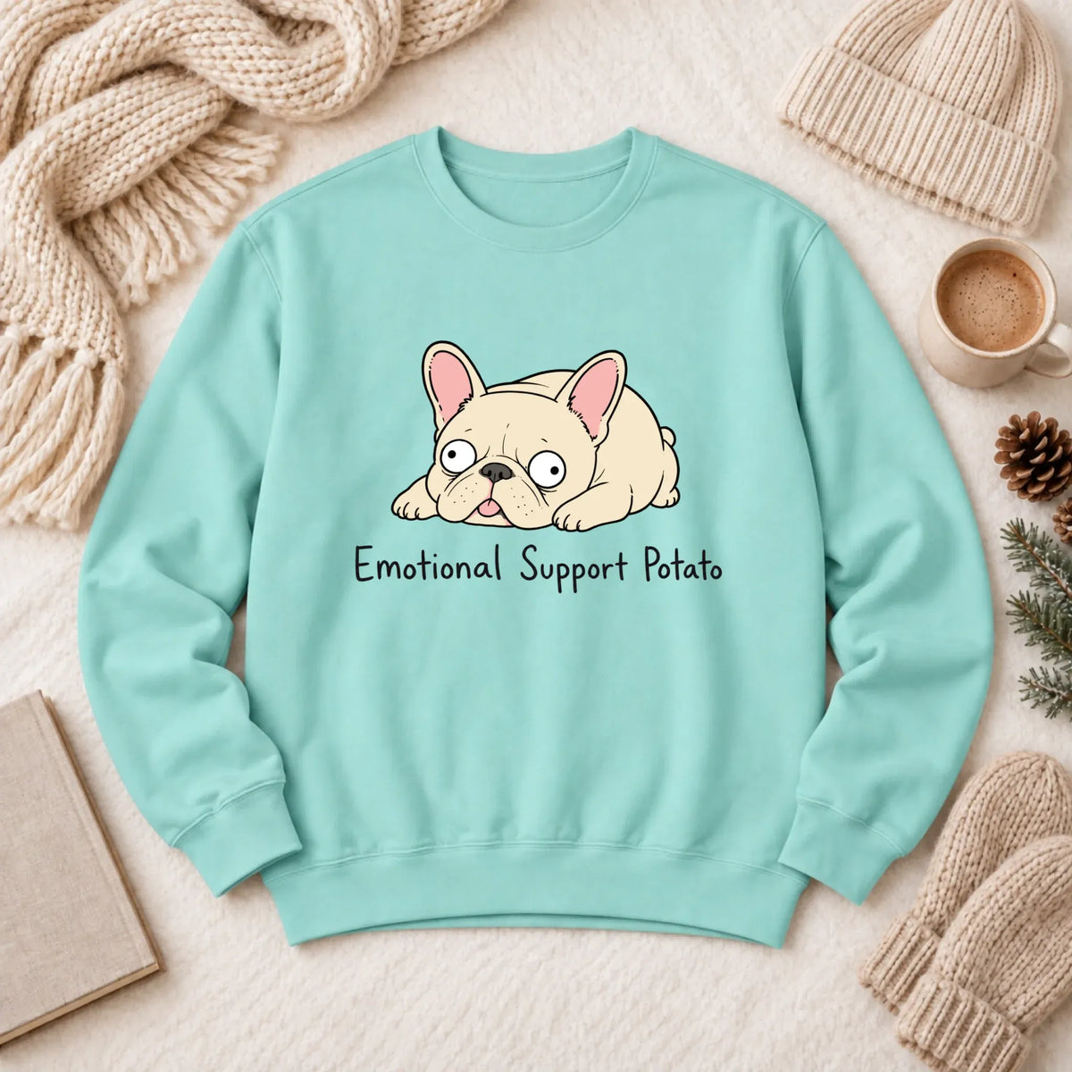 Custom Frenchie Derp Potato Unisex Sweatshirt Chalky Mint