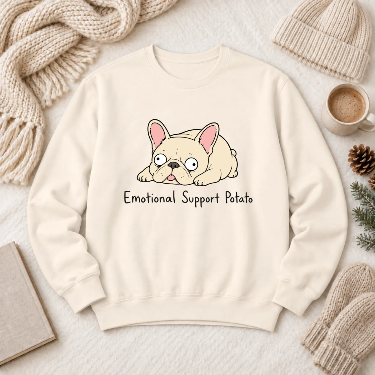 Custom Frenchie Derp Potato Unisex Sweatshirt Ivory