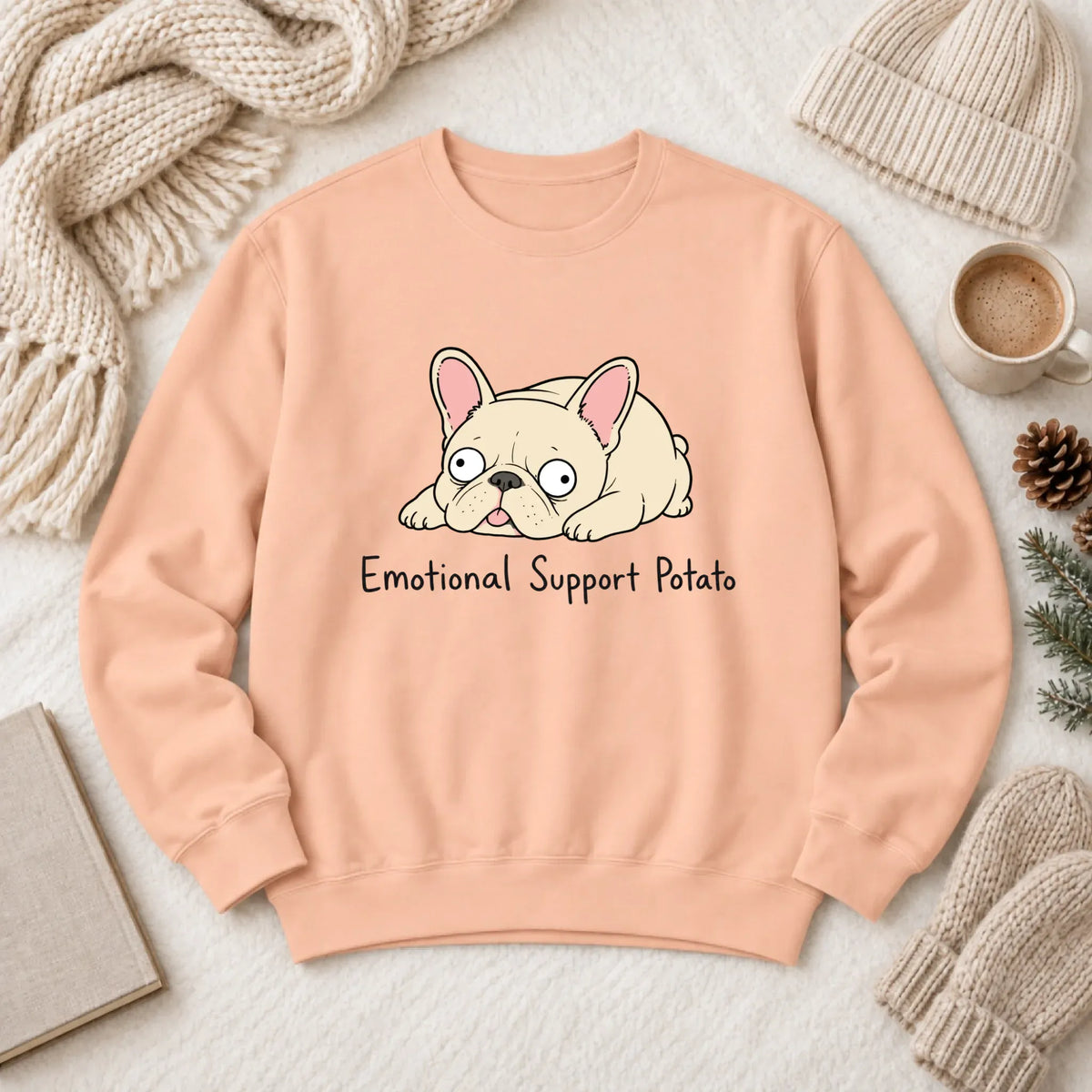Custom Frenchie Derp Potato Unisex Sweatshirt Peachy