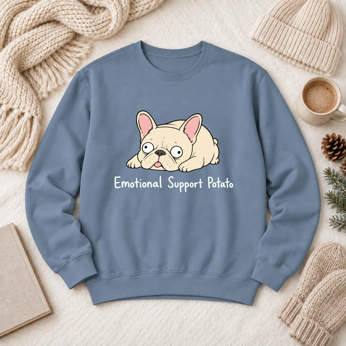 Custom Frenchie Derp Potato Unisex Sweatshirt Blue Jean