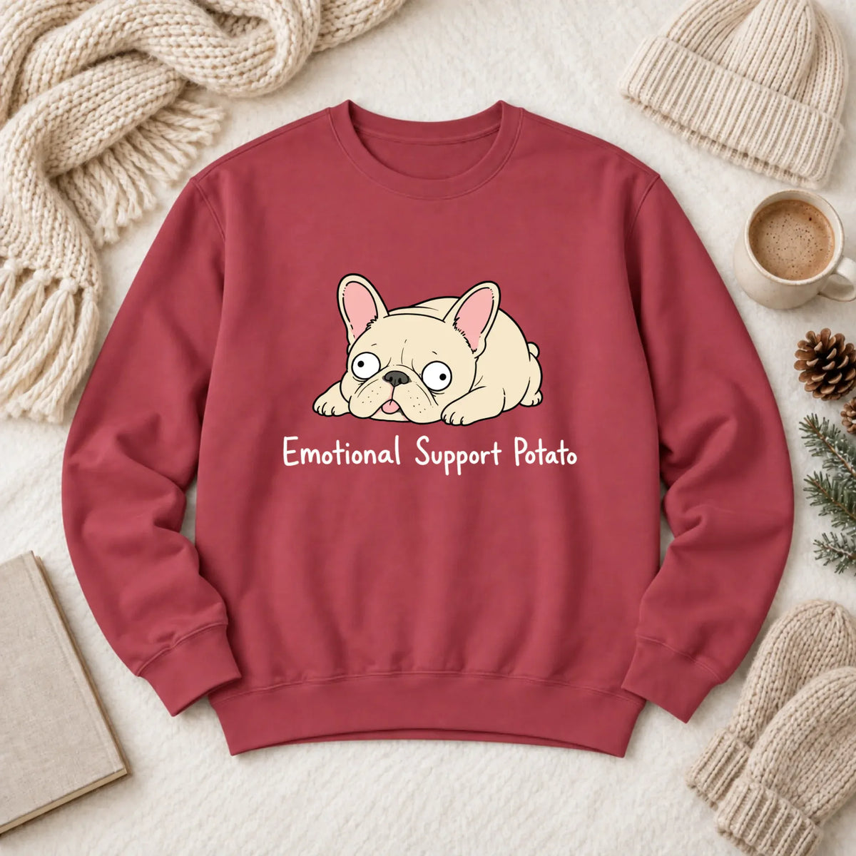 Custom Frenchie Derp Potato Unisex Sweatshirt Crimson
