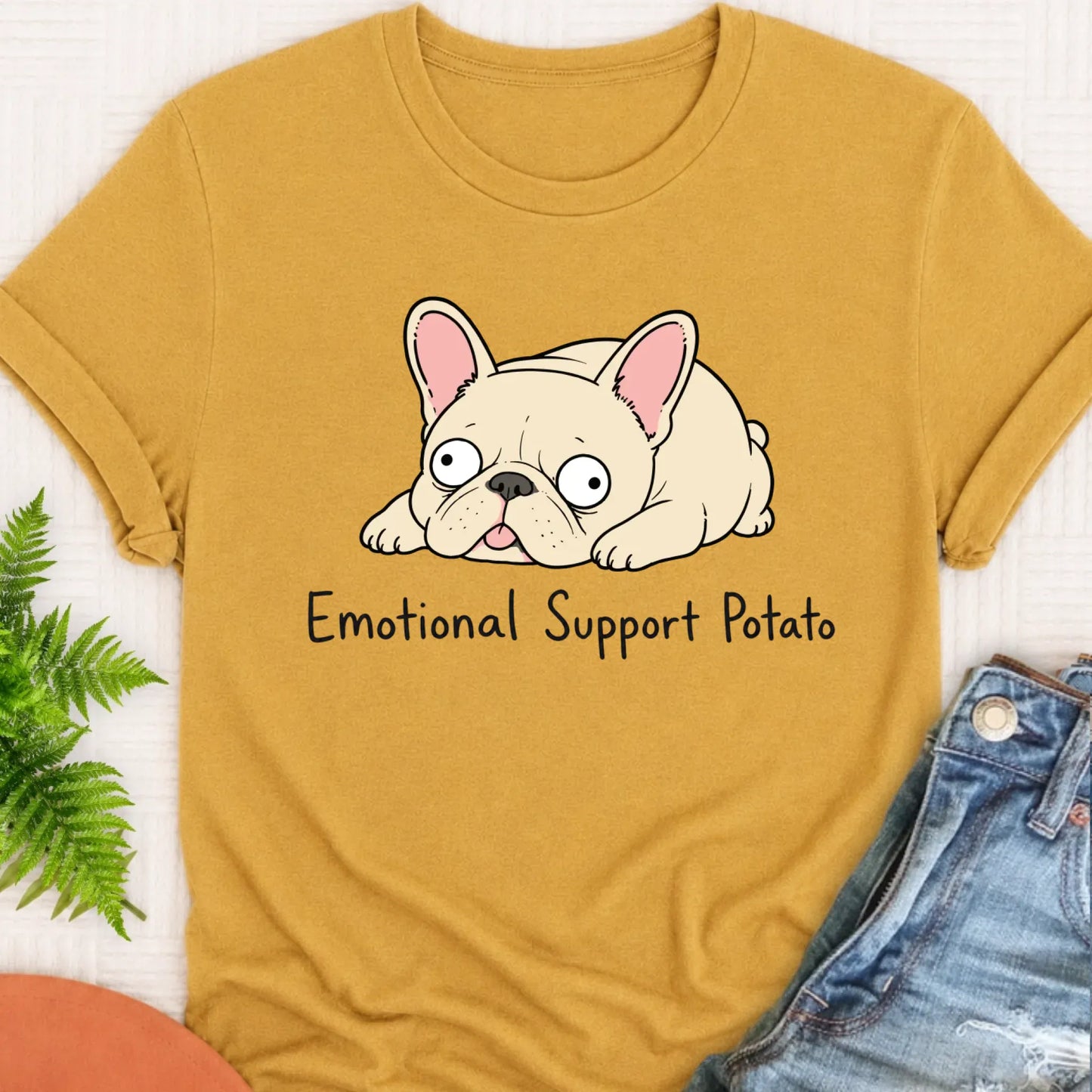T-Shirt Mustard / S Custom Frenchie Derp Potato Unisex Tshirt