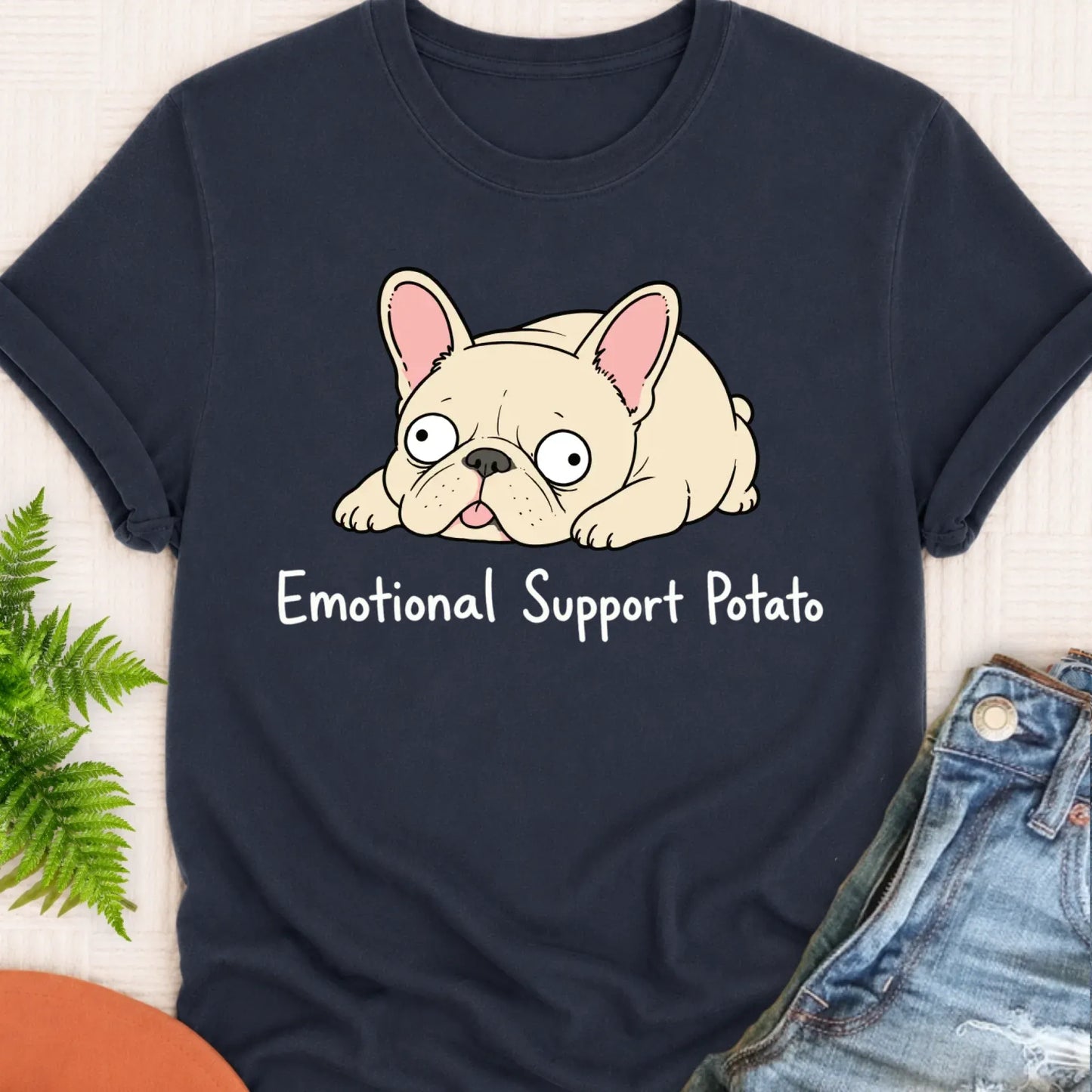 T-Shirt Navy / S Custom Frenchie Derp Potato Unisex Tshirt