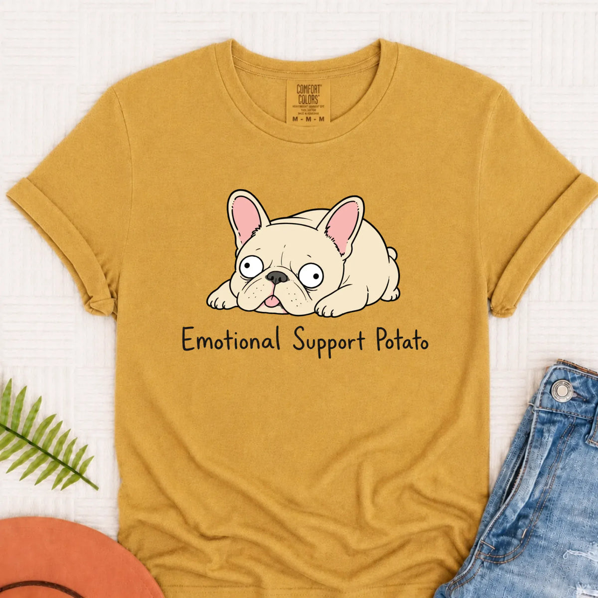 Custom Frenchie Derp Potato Unisex Tshirt Mustard