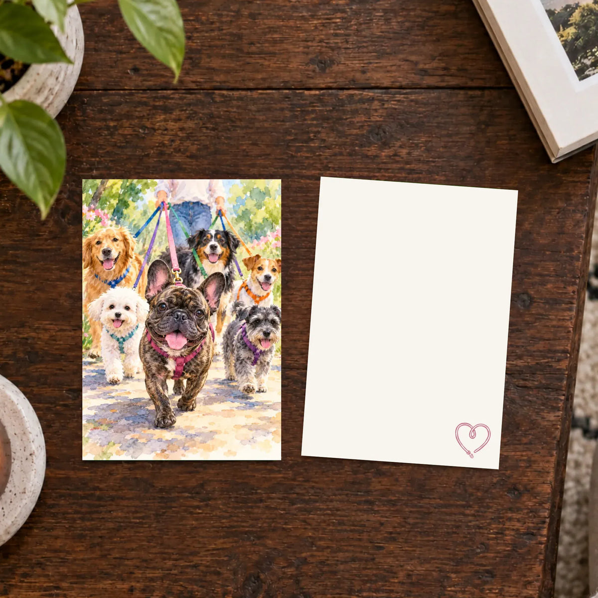 Custom Frenchie Dog Walker Art Print Greeting Card