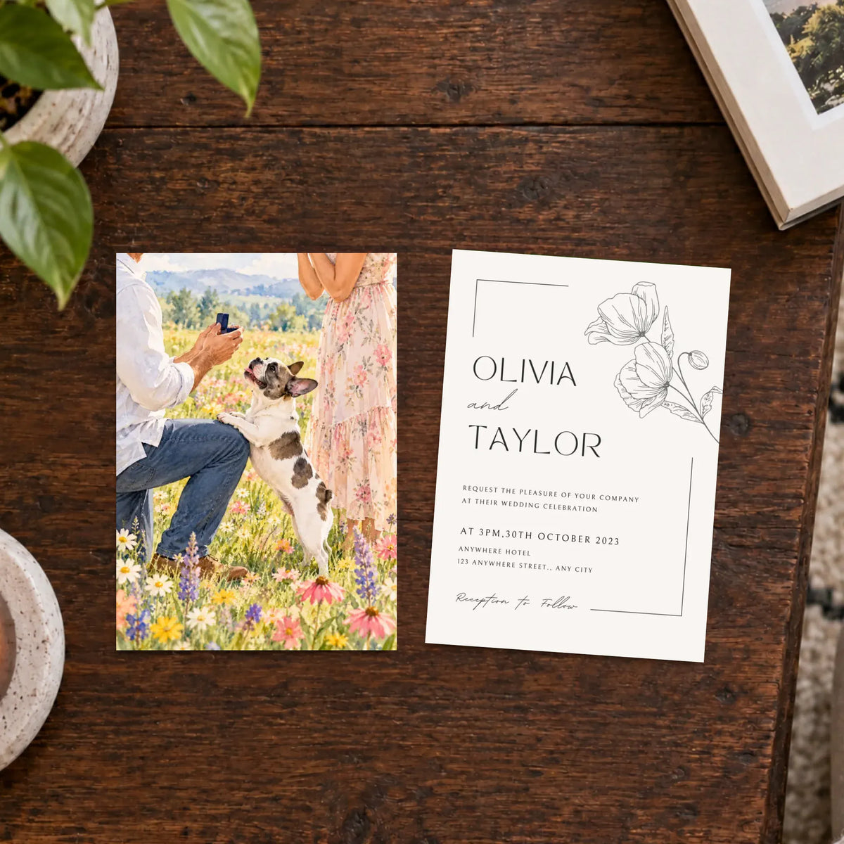 Custom Frenchie Engaged Marriage Art Greeting Card Flat Greeting Cards (envelopes included) Default 5" x 7" (square corner) Eggshell 1 pc