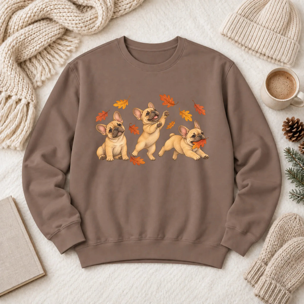 Sweatshirt Espresso / S Custom Frenchie Fall Chasing Leaves Unisex Sweatshirt
