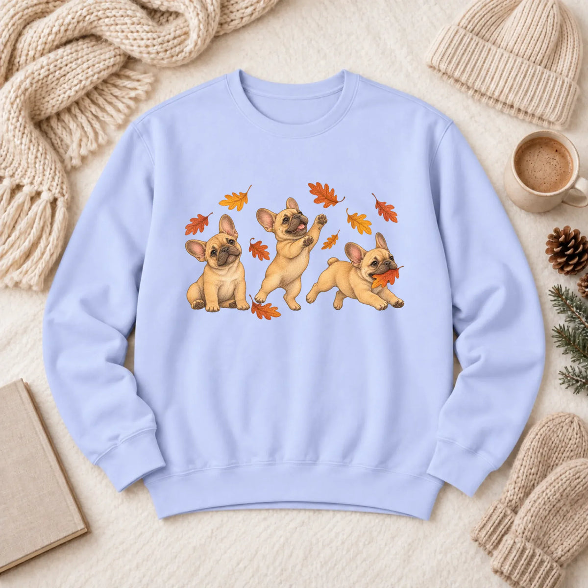 Sweatshirt Hydrangea / S Custom Frenchie Fall Chasing Leaves Unisex Sweatshirt