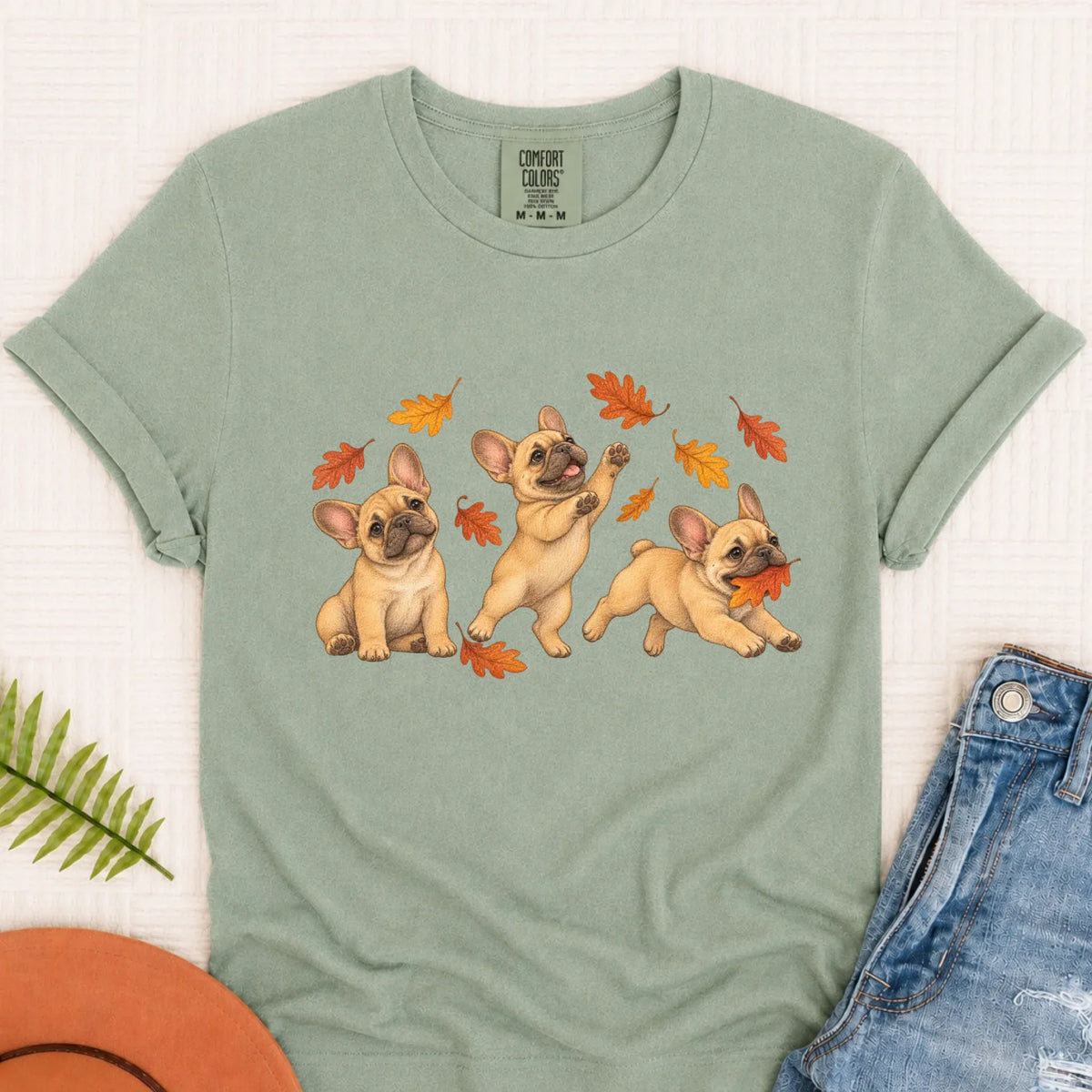 T-Shirt Bay / S Custom Frenchie Fall Chasing Leaves Unisex TShirt