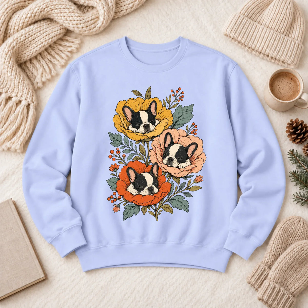 Sweatshirt Hydrangea / S Custom Frenchie Fall Sleeping Flowers Unisex Sweatshirt