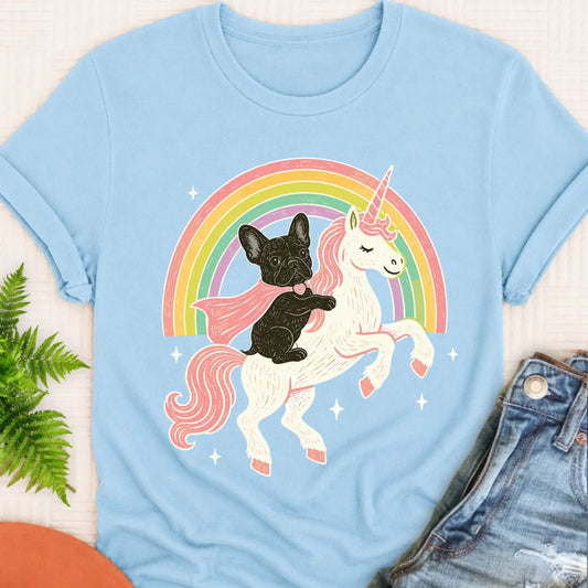 Custom Frenchie Fantasy Unicorn Unisex TShirt Chambray