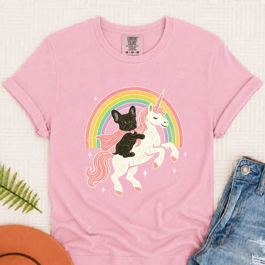 Custom Frenchie Fantasy Unicorn Unisex TShirt Blossom