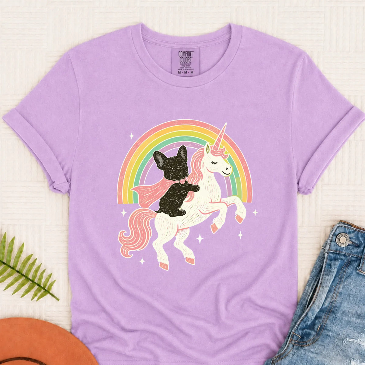 Custom Frenchie Fantasy Unicorn Unisex TShirt Orchid