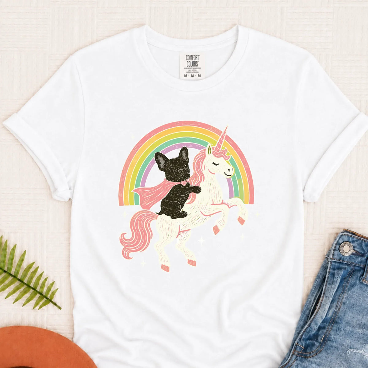Custom Frenchie Fantasy Unicorn Unisex TShirt White