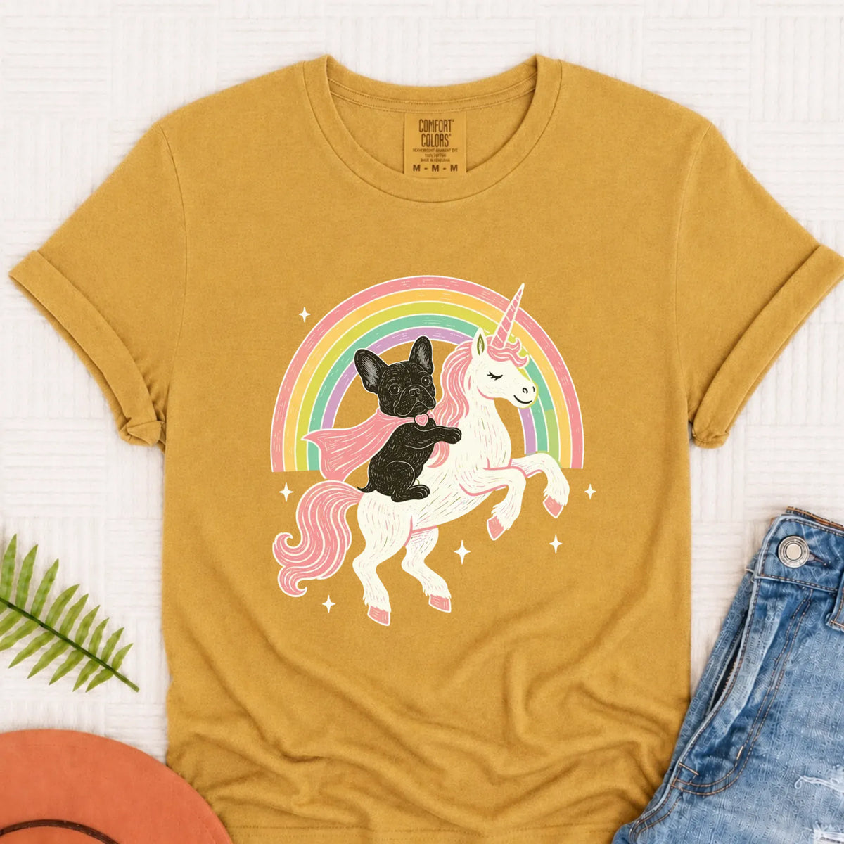 Custom Frenchie Fantasy Unicorn Unisex TShirt Mustard