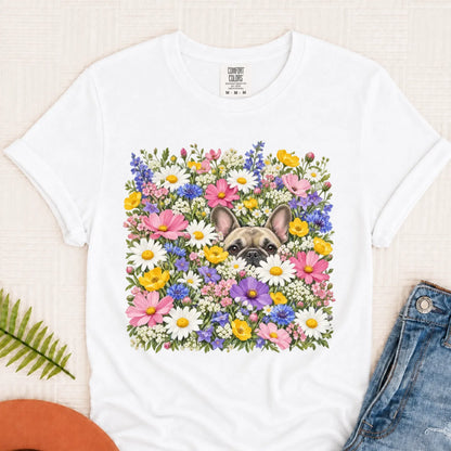 Customizer Monster Light 1717 / White / S Custom Frenchie Field of Flowers Unisex Tshirt