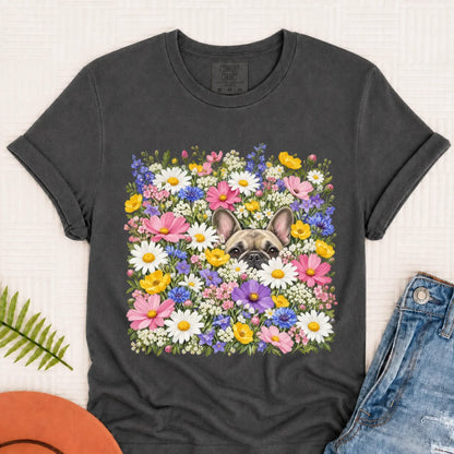 Customizer Monster Dark 1717 / Pepper / S Custom Frenchie Field of Flowers Unisex Tshirt