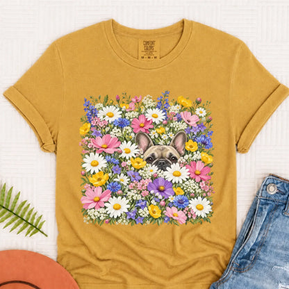 Customizer Monster Light 1717 / Mustard / S Custom Frenchie Field of Flowers Unisex Tshirt