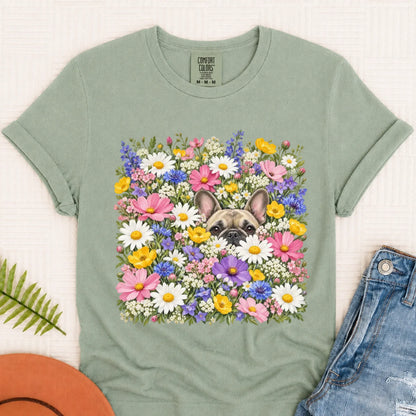 Customizer Monster Light 1717 / Bay / S Custom Frenchie Field of Flowers Unisex Tshirt