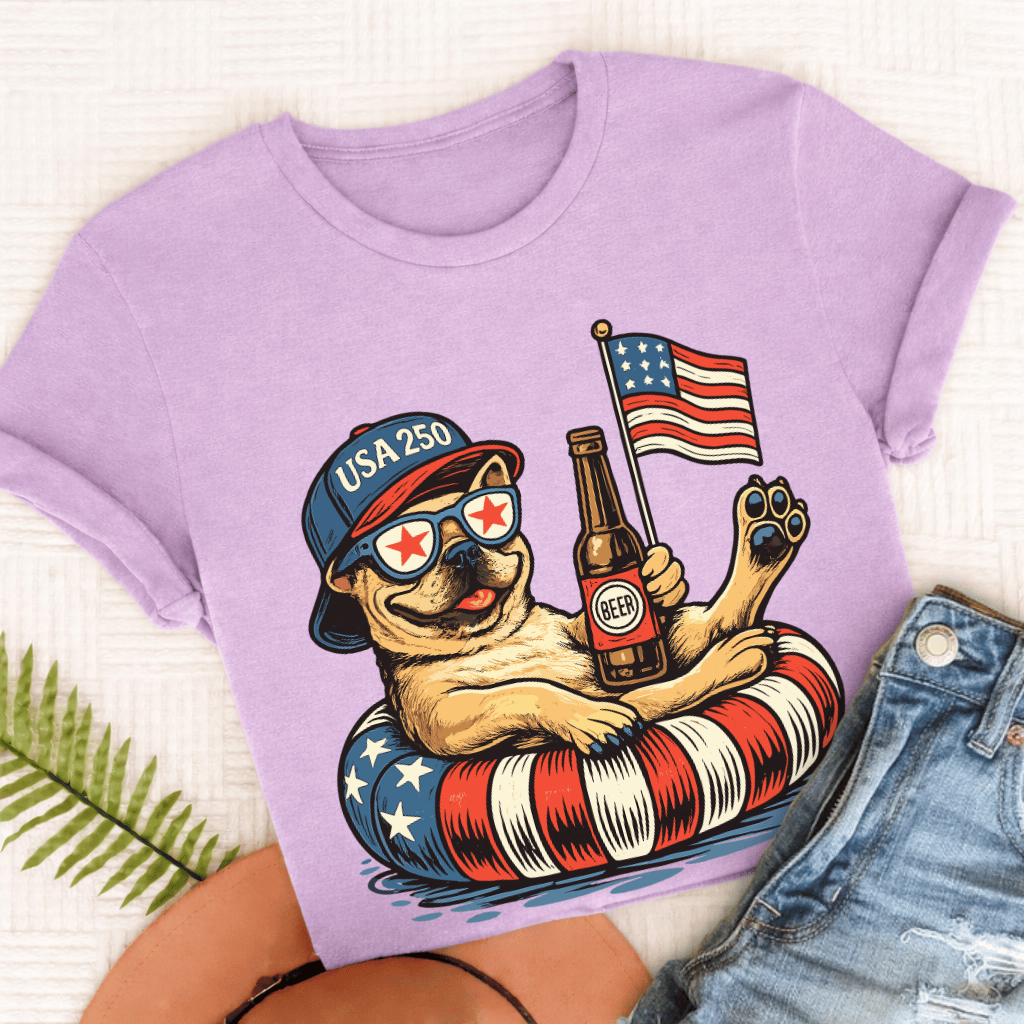 Custom Frenchie Floating 4th July Unisex TShirt Orchid