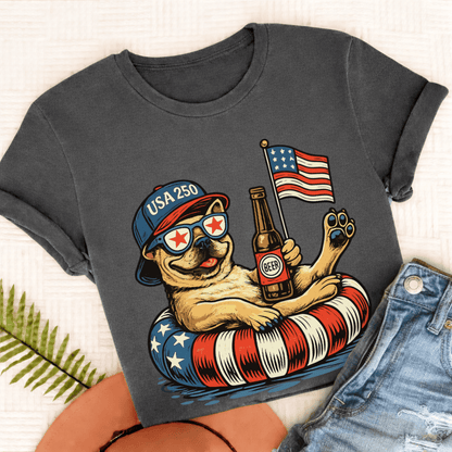 Custom Frenchie Floating 4th July Unisex TShirt Pepper