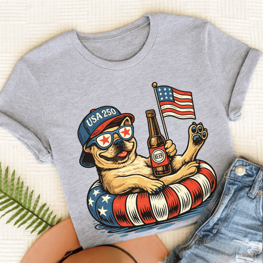 Custom Frenchie Floating 4th July Unisex TShirt