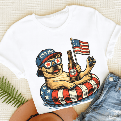 Custom Frenchie Floating 4th July Unisex TShirt White