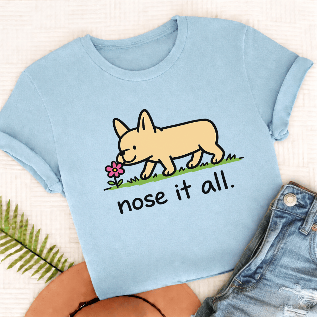 Custom Frenchie Flower Walk Unisex TShirt Comfort Colors Chambray
