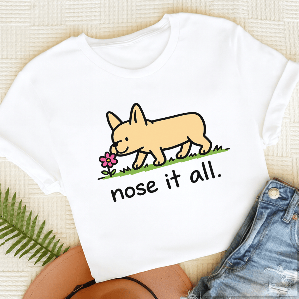 Custom Frenchie Flower Walk Unisex TShirt White