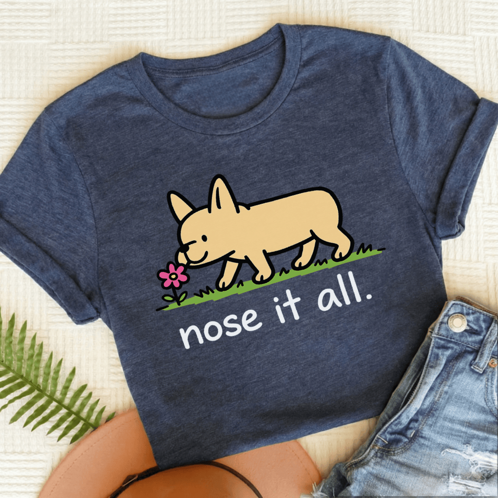Custom Frenchie Flower Walk Unisex TShirt Heather Navy
