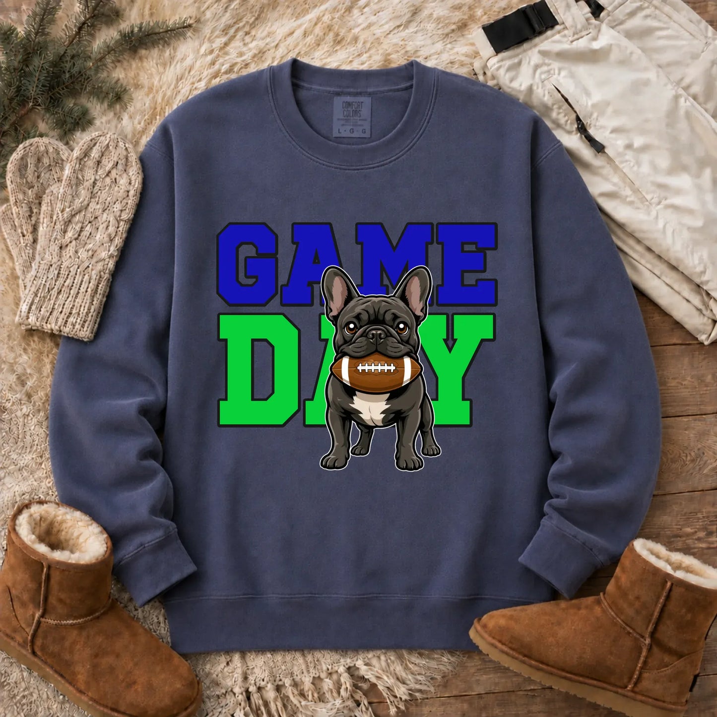 Sweatshirt Denim / S Custom Frenchie Football Game Day Unisex Sweatshirt