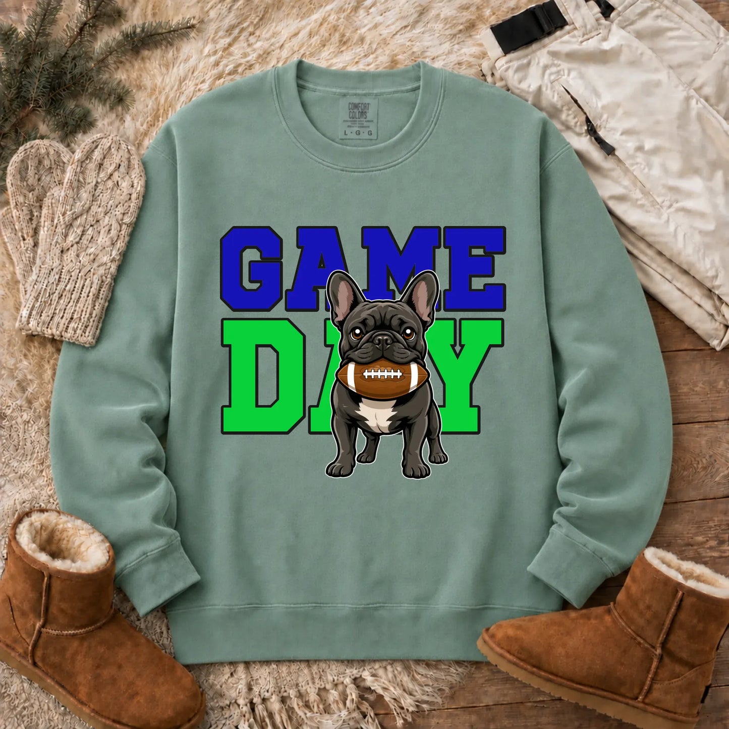 Sweatshirt Light Green / S Custom Frenchie Football Game Day Unisex Sweatshirt