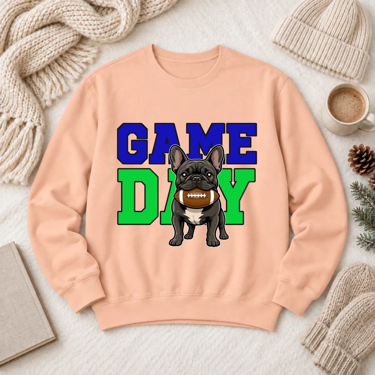 Custom Frenchie Football Game Day Unisex Sweatshirt Peachy