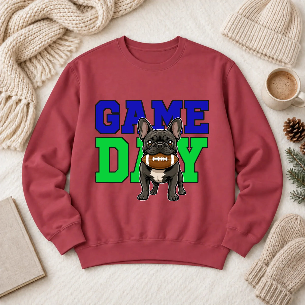 Custom Frenchie Football Game Day Unisex Sweatshirt Crimson