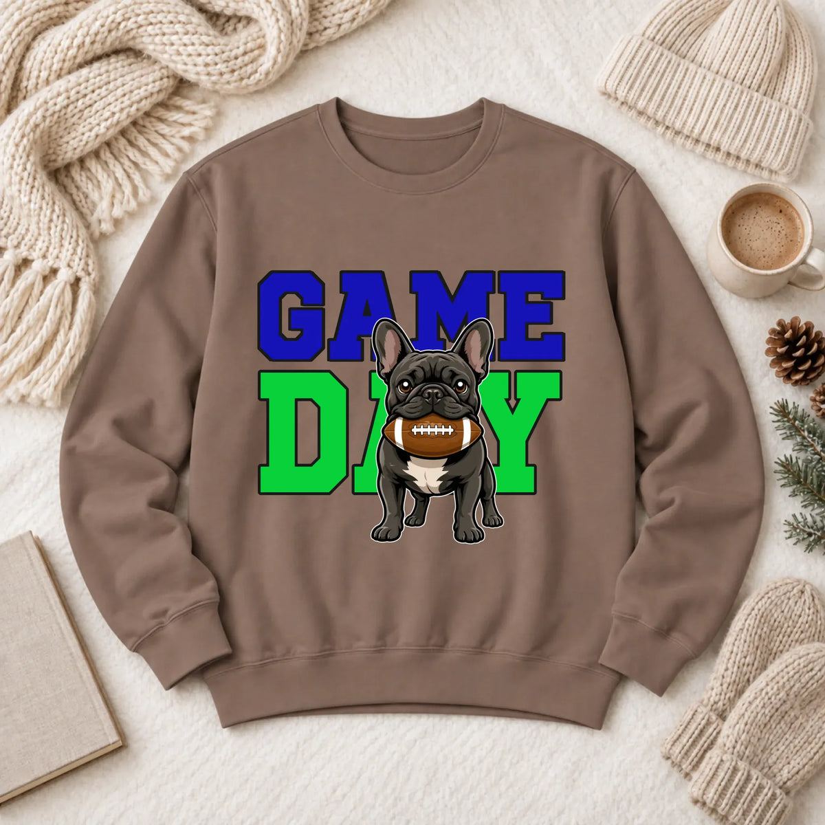 Custom Frenchie Football Game Day Unisex Sweatshirt Espresso