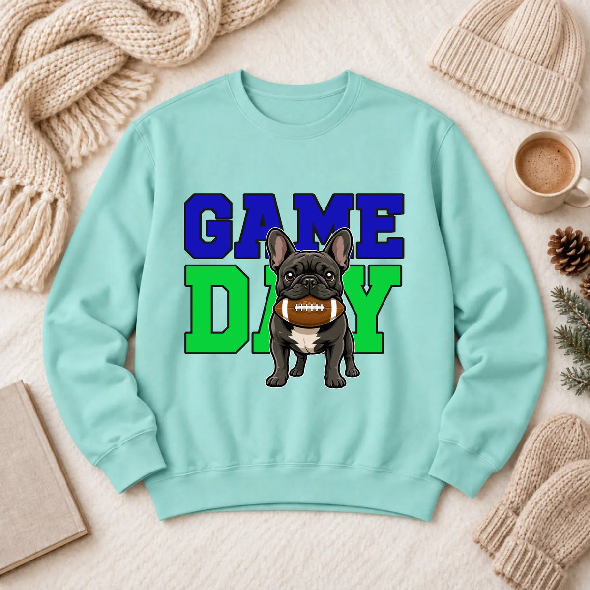 Custom Frenchie Football Game Day Unisex Sweatshirt Chalky Mint