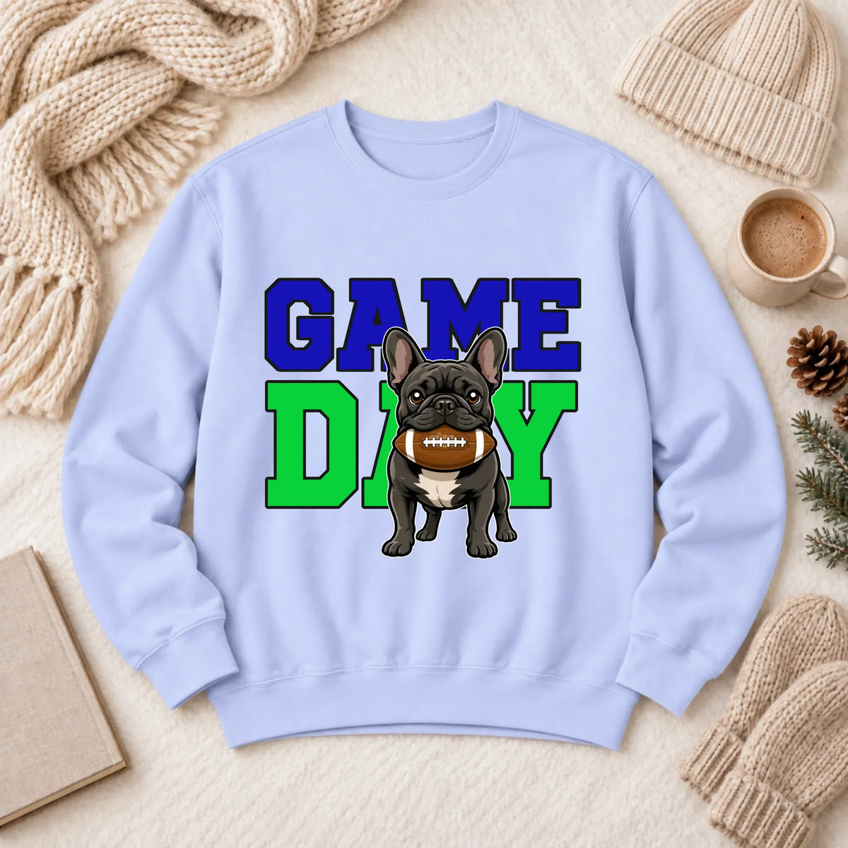 Custom Frenchie Football Game Day Unisex Sweatshirt Hydrangea