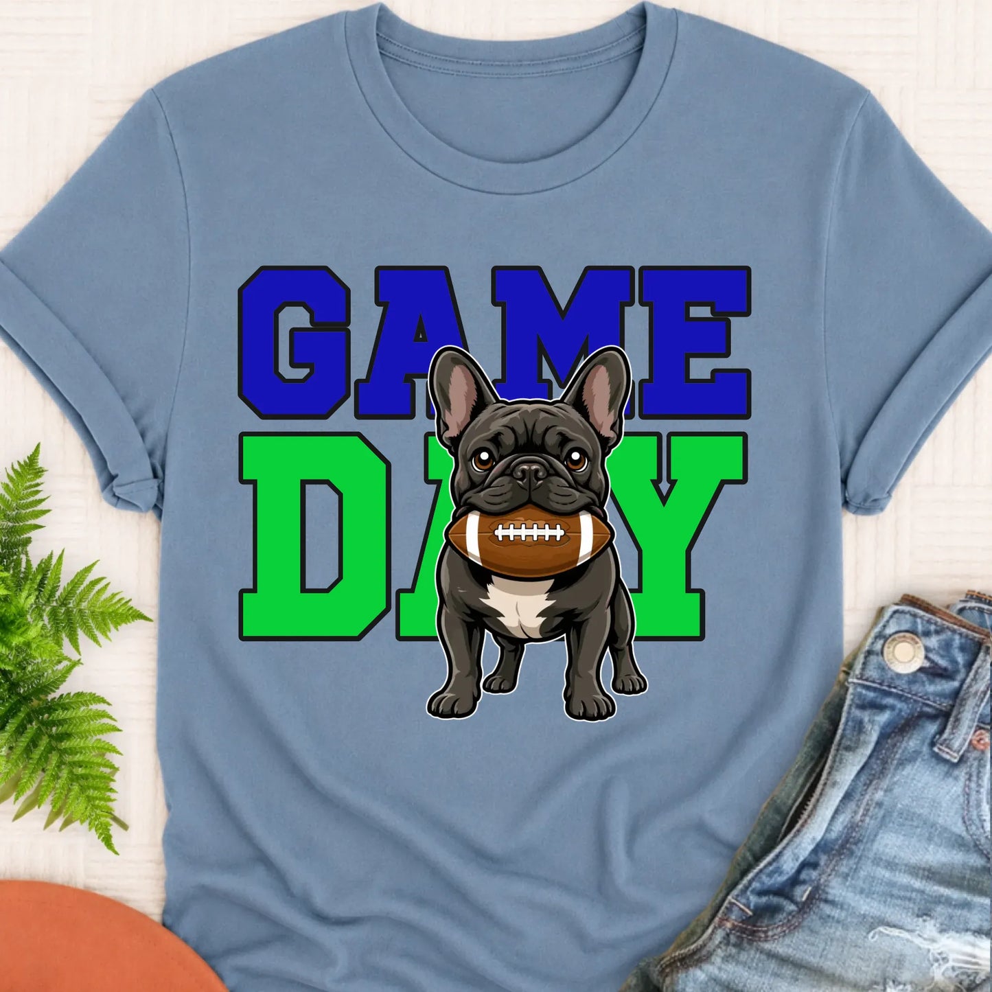 T-Shirt Blue Jean / S Custom Frenchie Football Game Day Unisex Tshirt