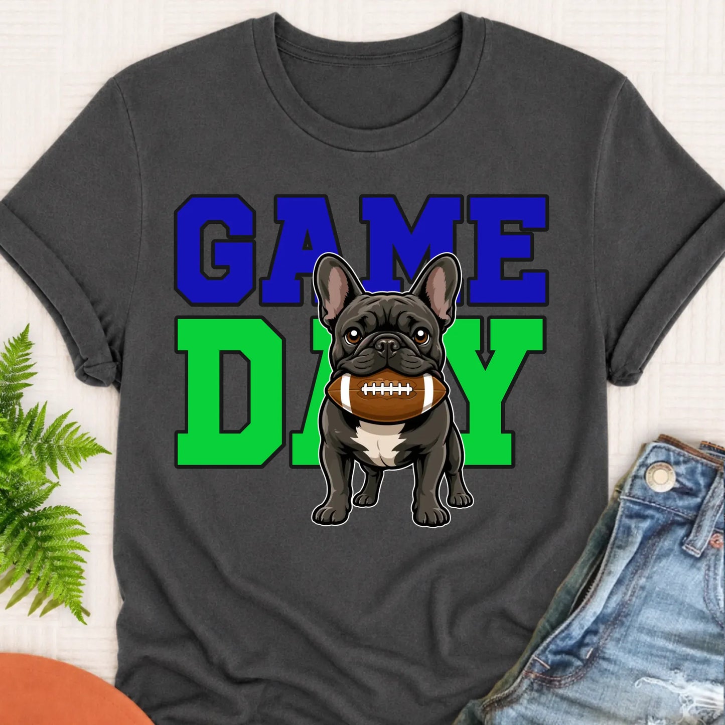 T-Shirt Pepper / S Custom Frenchie Football Game Day Unisex Tshirt