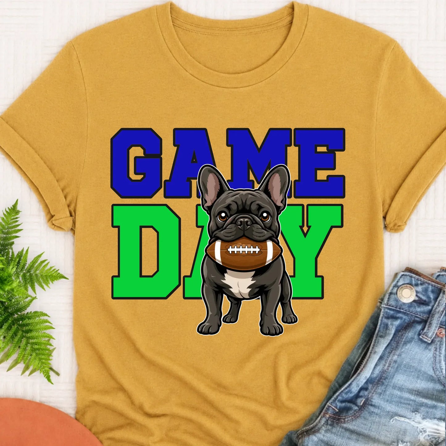 T-Shirt Mustard / S Custom Frenchie Football Game Day Unisex Tshirt
