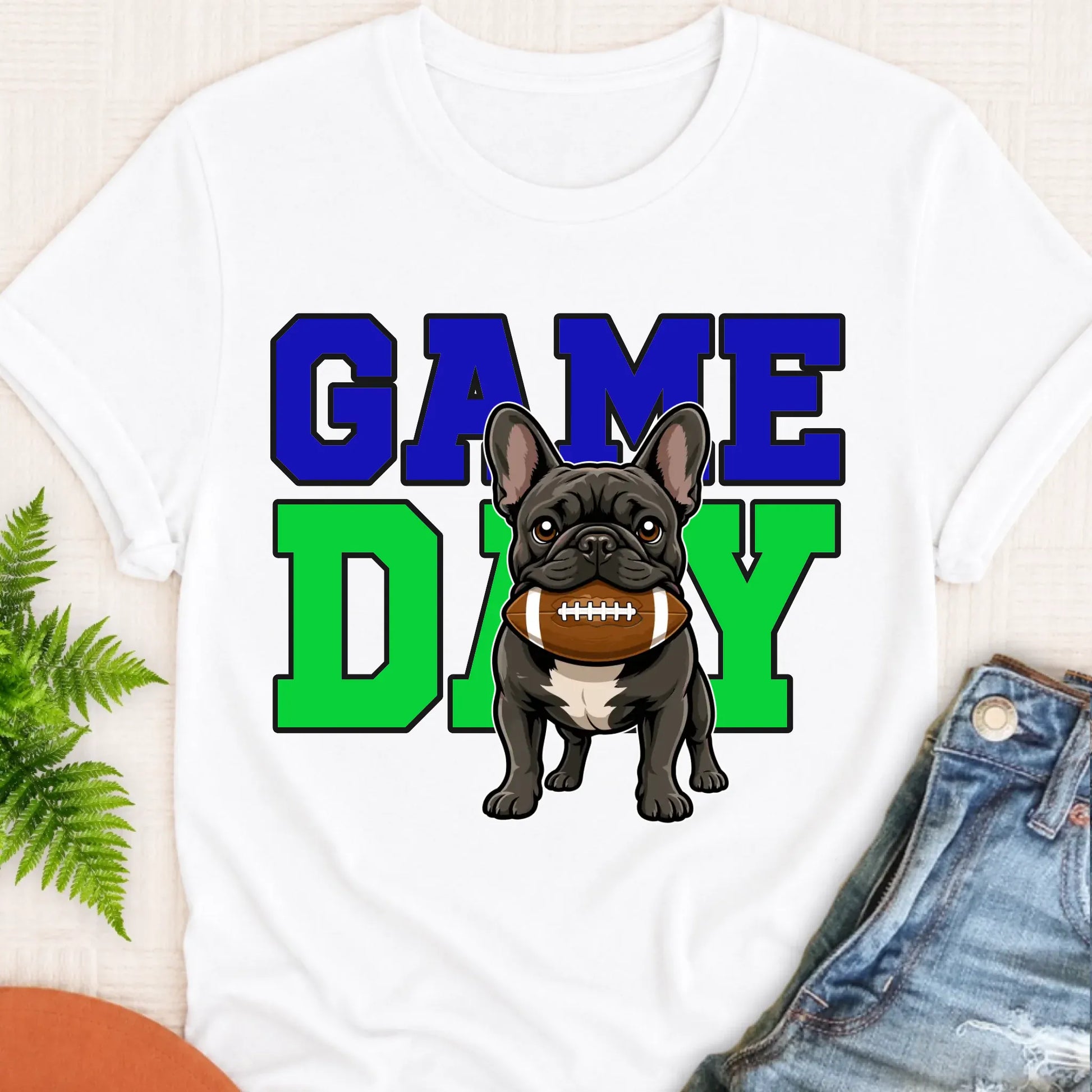 T-Shirt White / S Custom Frenchie Football Game Day Unisex Tshirt